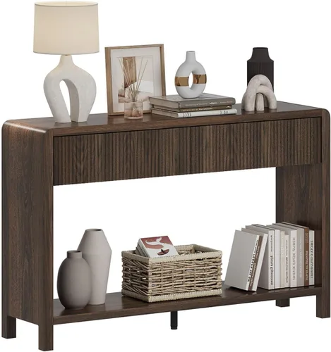 Vista 11 de FATORRI Mesa consola de entrada con 2 cajones, moderna mesa de sofá para sala de estar, mesas de sofá detrás del sofá y mesas de pasillo