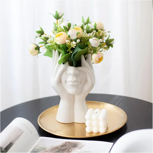Vista 16 de Jarrón de cerámica con forma de mujer, ideal para decoración de estante, moderno florero para decoración de mesa, florero pequeño de granja