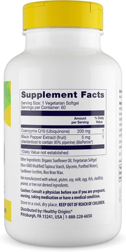 Vista 3 de Healthy Origins Natural Enhanced CoQ10 (BioPerine®), 200 mg - Suplemento energético y de salud cardíaca - Suplementos sin gluten y sin OMG