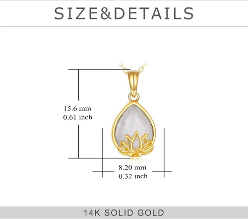 Vista 2 de Collar con colgante de lotoárbol de la vida de oro de 14 quilates, diseño de lágrima de piedra lunar natural, joyería para el día de la madre