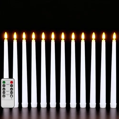 Vista 19 de Velas cónicas sin llama negras con control remoto, velas LED parpadeantes que funcionan con pilas, juego de 6