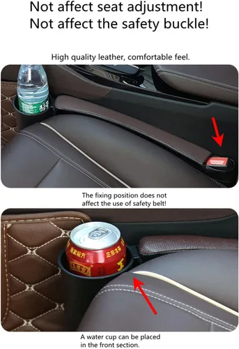 Vista 3 de Tumecos Almohadilla de relleno para asiento de automóvil, de piel sintética, organizador de bolsillo lateral con un portavasos para teléfono
