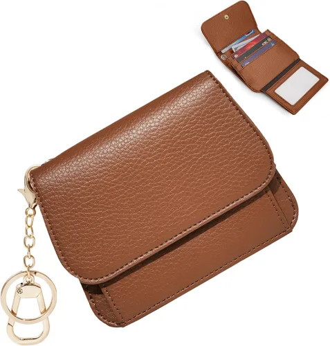 Vista 16 de Cartera pequeña para mujer, con bloqueo RFID, delgada y bolsillo para monedas, tarjetero plegable para tarjetas de crédito con ventana