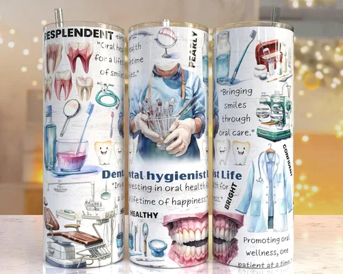 Vista 3 de Dental Hygienist Tumbler Sublimation Wrap, Tooth Tumbler Transfer, Teeth, RDH, Toothbrush, Ready to Press - 20 oz Straight Tumbler Transfer