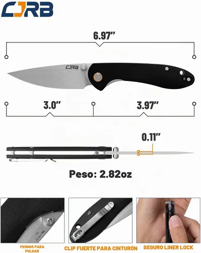 Vista 2 de CJRB Feldespato (pequeño) Cuchillo de bolsillo, hoja de acero D2 de 3 pulgadas, mango G10 Negro
