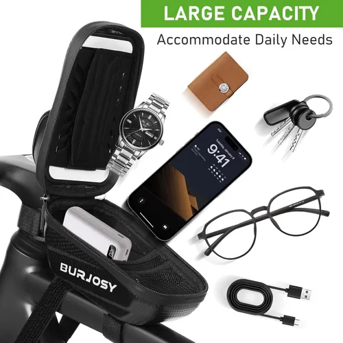 Vista 3 de Bolsa impermeable para teléfono de bicicleta, bolsa para manillar de bicicleta con pantalla táctil de TPU y visera solar, bolsa para marco