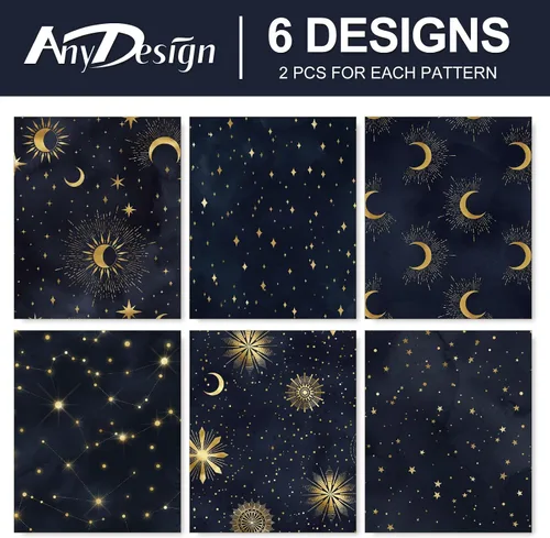 Vista 3 de 12 hojas de papel de regalo de galaxia, cielo nocturno negro, envoltura de regalo a granel, luna, estrella, papel decorativo de arte