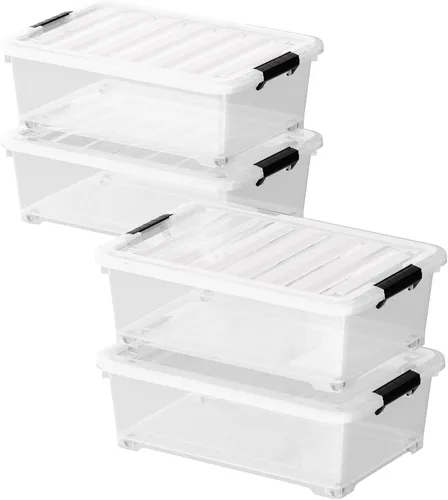 Vista 7 de Sandmovie Paquete de 4 cajas de almacenamiento de 20 cuartos de galón debajo de la cama, contenedores de plástico con ruedas y tapas, contenedores