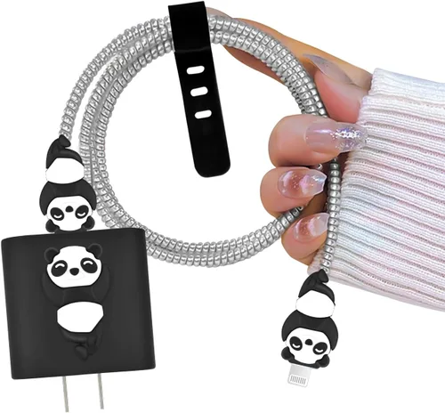 Vista 8 de Protector de cable de dibujos animados para cargador de iPhone, diseño de gato Kawaii 3D, cubierta de cable de línea de datos, protector de cable