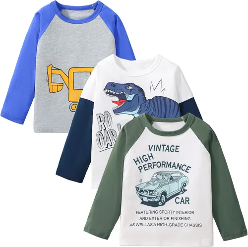 Vista 9 de Frogwill - Remera con diseño de excavadora de manga larga para niños de 2 a 7 años de edad Paquete de 2 Negro