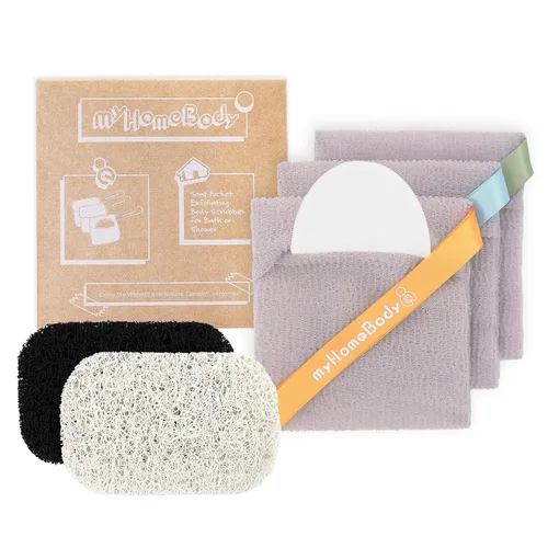 Vista 7 de myHomeBody Bolsa exfoliante con bolsillos de jabón, gris grafito, paquete