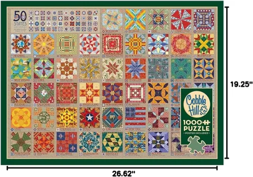 Vista 5 de Cobble Hill - Rompecabezas de 1000 piezas, bloques de edredón de 50 estados, póster de muestra incluido