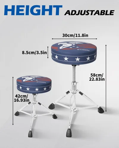 Vista 2 de STRICH Drum Throne, taburete de tambor acolchado de altura ajustable, silla de tambor giratoria resistente, gráfico moderno y elegante, taburete
