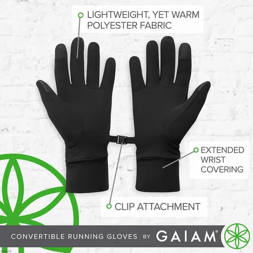 Vista 4 de Gaiam Guantes de correr para mujer convertibles compatibles con pantalla táctil, equipo de correr cálido de invierno para mujer