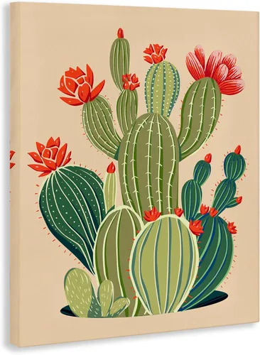 Vista 3 de Stupell Industries Lienzo decorativo para pared, diseño de flores de cactus caprichoso, diseño de Ziwei Li