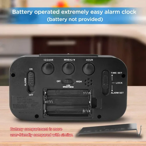 Vista 7 de Reloj despertador digital con luz nocturna Peakeep Temperatura interior con pilas Pequeño reloj inalámbrico lindo para dormitorio, escritorio