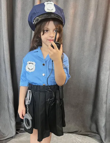 Vista 2 de KAKALVER Disfraz de oficial de policía para niños, disfraz de policía para fiesta de Halloween, regalo de policía para niñas, juego de rol
