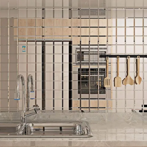 Vista 3 de 80 azulejos de espejo biselado, azulejos de cristal cuadrados plateados de 3 pulgadas para cocina, salpicadero de baño, pared de ducha, 5 pies