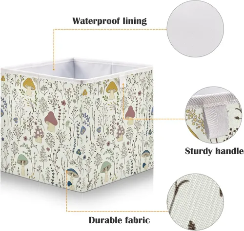 Vista 4 de Cubo de almacenamiento de hongos, canasta de almacenamiento plegable grande, caja organizadora de ropa, para estantes, armario, dormitorio, oficina