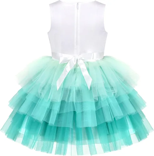 Vista 2 de Sunny Fashion Vestido de princesa con volados para niñas, con estampado de torta de cumpleaños