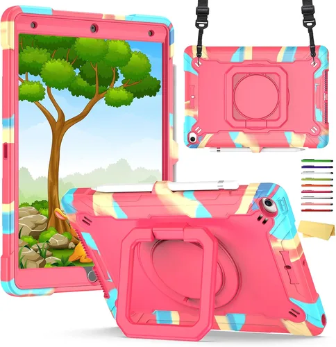 Vista 27 de Funda infantil para iPad de 9ª/8ª/7ª generación de 10.2 pulgadas con mango giratorio/soporte, ligera, suave, espuma EVA, a prueba de golpes, 01#