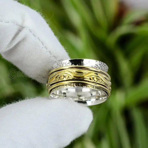 Vista 2 de Spinning Rings For Women, 925 Sterling Silver Ring, Spinner Silver Ring, Handmade Spinner Ring, Anxiety Spinner Ring, Boho Spinner Ring, Spinner