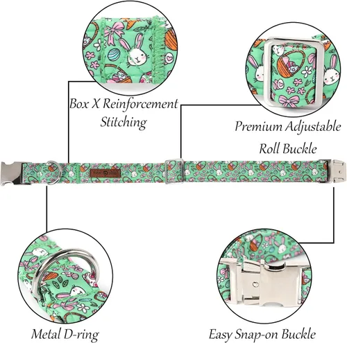 Vista 118 de Lionet Paws Collar de perro de Halloween con corbatín, bonito collar de algodón ajustable con hebilla de metal para perros pequeños, medianos y A