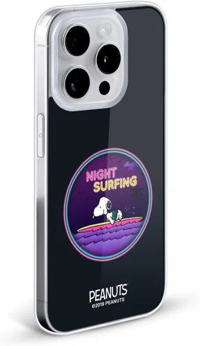 Vista 2 de Head Case Designs Funda de gel suave con licencia oficial de Peanuts Night Surfer Snoopy Aloha Disco compatible con Apple iPhone 15 Pro Surfista
