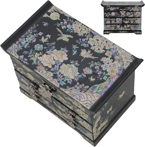 Vista 17 de Caja de Joyería February Mountain con Incrustación de Nácar - Diseño Tradicional de Flores y Mariposas Elegante para Ella