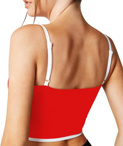 Vista 2 de Move With You Sujetador deportivo sin mangas con tirantes delgados, acolchado, cuello cuadrado, doble capa, entrenamiento, fitness, básico, crop tops