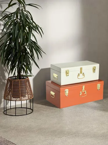 Vista 7 de Vixdonos Juego de 2 baúles decorativos de metal grande, organizador de dormitorio universitario con cerrojos y asa para decoración del hogar, 23.7 x