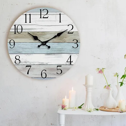 Vista 6 de Reloj de pared de 8 pulgadas, reloj analógico silencioso con pilas A-azul Blanco Marrón