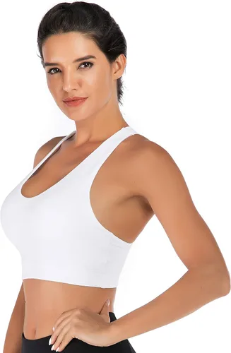 Vista 3 de RUNNING GIRL - Brasier deportivo para mujer de tirantes delgados con relleno y espalda cruzada brasier de yoga de sujeción media con copas extraíbles