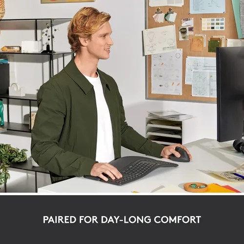 Vista 2 de Logitech Ergo K860 - Teclado inalámbrico dividido con soporte de muñeca y elevación vertical izquierdo ergonómico mouse zurdo Bluetooth receptor USB