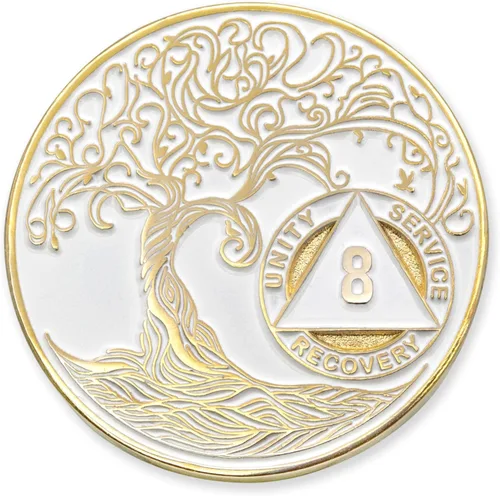 Vista 142 de 1 año Sobriety Mint Twisted Tree of Life Medallón de recuperación AA chapado en oro, chip/ficha - negro
