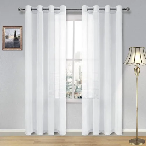 Vista 162 de DWCN Cortinas traslúcidas color verde frijol para sala de estar y dormitorio - Cortinas voile con aspecto de lino sintético con ojales en la parte
