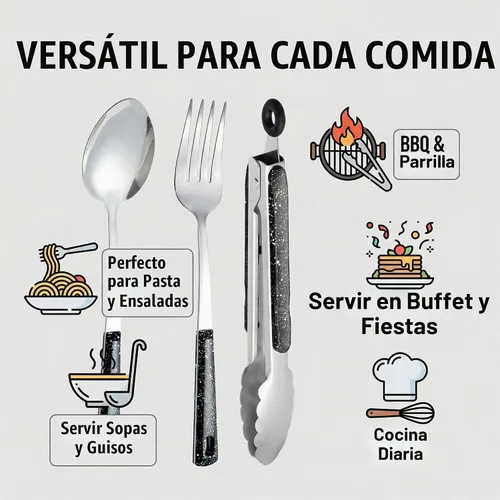 Vista 5 de Juego de utensilios para servir de metal de acero inoxidable Paquete de 10 juegos para servir
