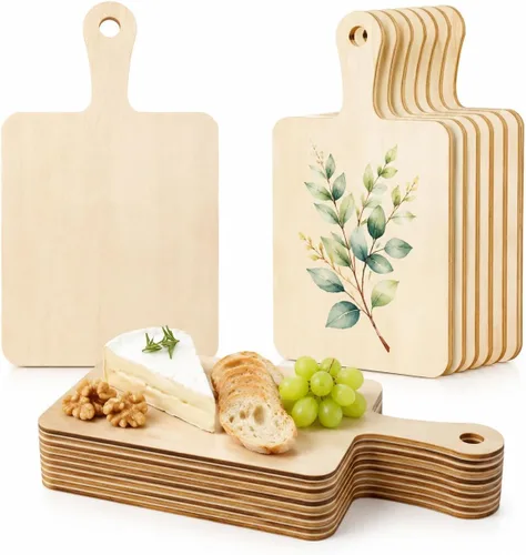 Vista 9 de Oomcu 12 piezas de mini tablas de cortar de madera con asa, bandeja rectangular de madera sin acabar, bandeja de servir para manualidades, tabla