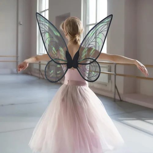 Vista 4 de quescu 2 alas de hadas para adultos, alas de mariposa para niñas y mujeres, disfraz de Halloween, alas de ángel para niños (negro y negro)