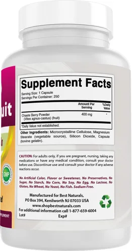 Vista 6 de Best Naturals Vitex Chasteberry 400 mg 250 Cápsulas