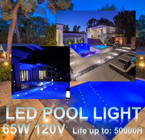 Vista 3 de Luz LED para piscina - Azul 65W, 120V, reemplazo, bombilla de piscina