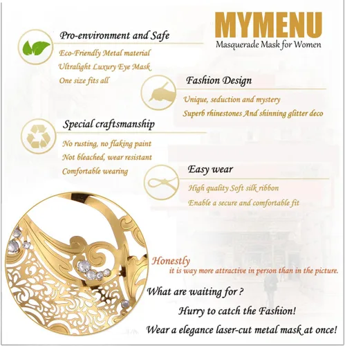Vista 5 de MYMENU Máscara veneciana para parejas para mujeres y hombres, corte láser, máscara de metal veneciana para fiesta
