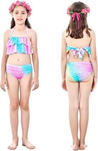 Vista 7 de DNFUN Colas de sirena para nadar para niñas, bikini de princesa, cola de sirena, traje de baño para niñas