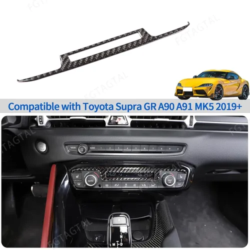 Vista 5 de Marco de panel de interruptor de aire acondicionado de fibra de carbono suave compatible con Toyota Supra GR A90 A91 MK5 2019-2026, consola central