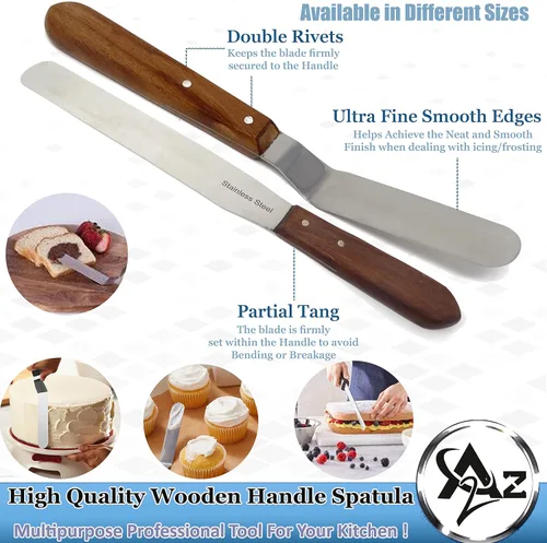 Vista 2 de Mango de madera para decorar pasteles, glaseado, espátula, asar a la parrilla, utensilios de cocina para hornear, hoja de 8 pulgadas