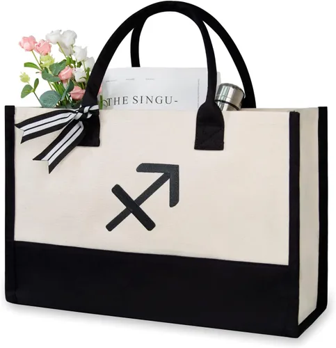 Vista 476 de TOPDesign Personalized Initial Canvas Beach Bag, Monogrammed Gift Tote Bag for Women