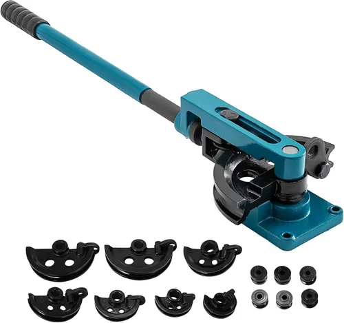 Vista 2 de VEVOR Dobladora de tubos de tubo, dobladora manual de tubo de 3/8 a 1 pulgada, con 7 troqueles, dobladora de tubos de servicio pesado y medidor