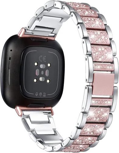 Vista 10 de Bandas brillantes compatibles con Fitbit Sense 2/Sense/Versa 4/Versa 3, pulseras de repuesto para mujer, pulsera elegante y lujosa para mujer Negro