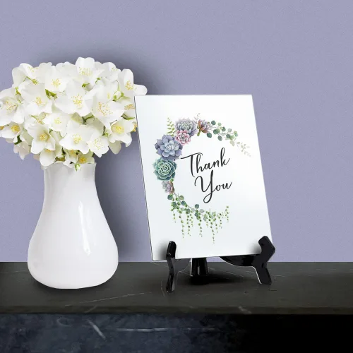 Vista 8 de Signs ByLITA Letrero de mesa de agradecimiento con caballete, diseño floral de media luna (6 x 8 pulgadas)