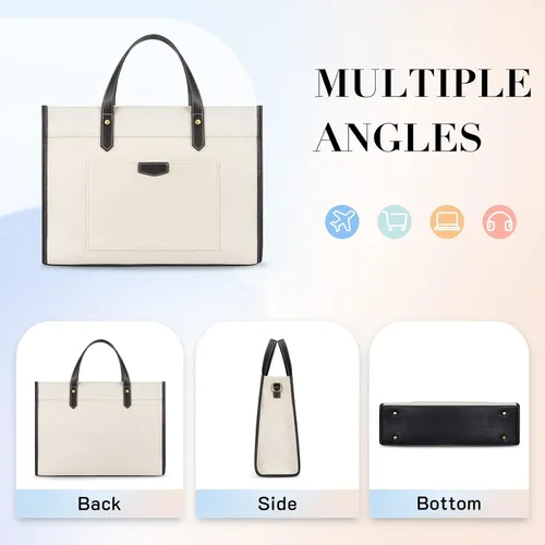 Vista 7 de Missnine Bolsa de lona para laptop de 15.6 pulgadas, bolsa de hombro de trabajo, maletín casual para viajes, oficina, universidad